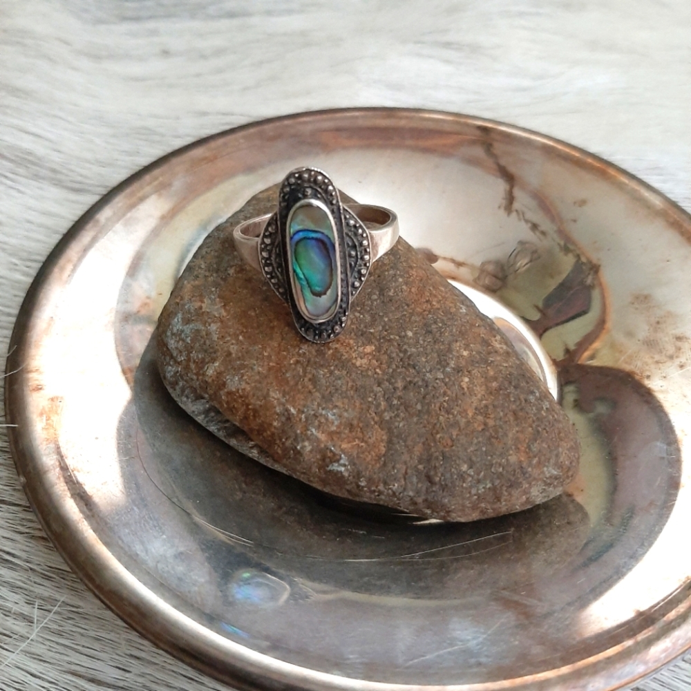 Abalone Cabochon Sterling Silver Ring - Size 10
